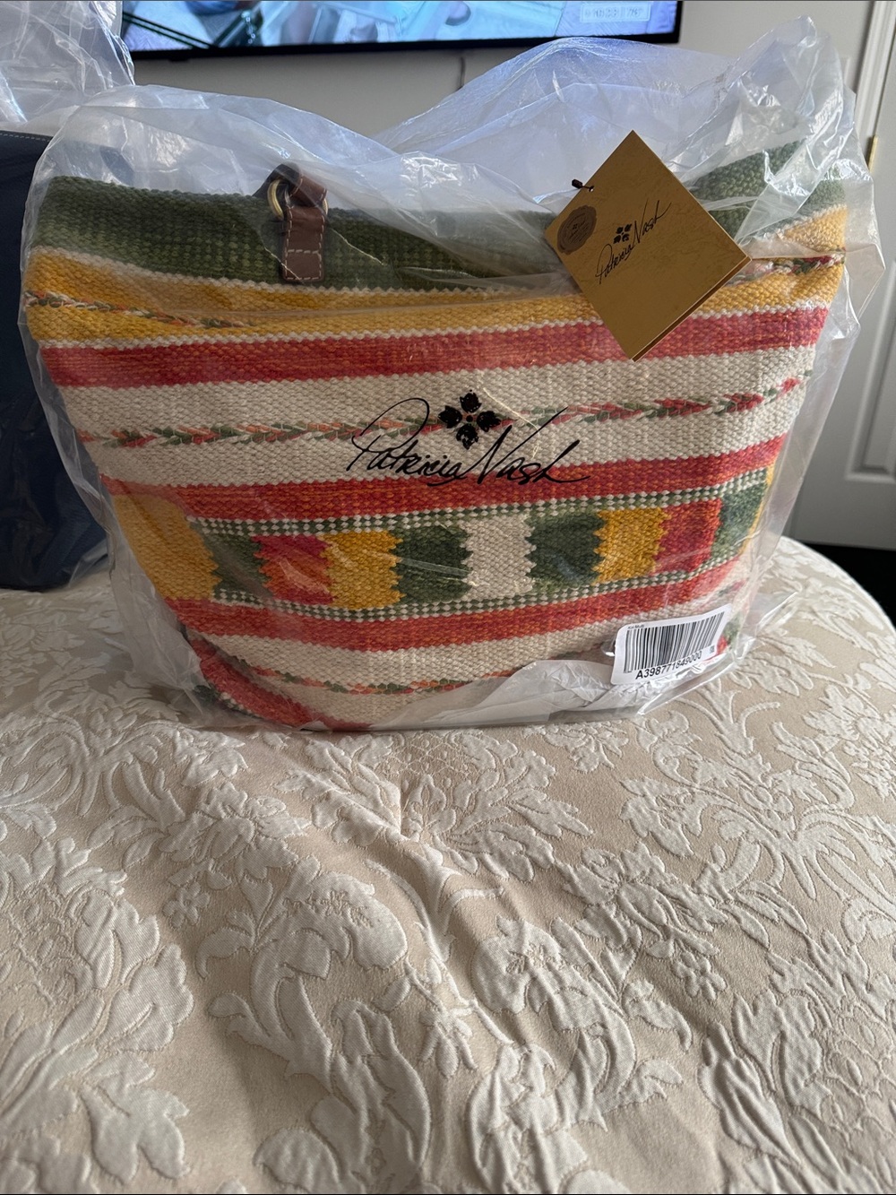 Patricia Nash Multicolor Striped Woven Tote with Leather Trim
